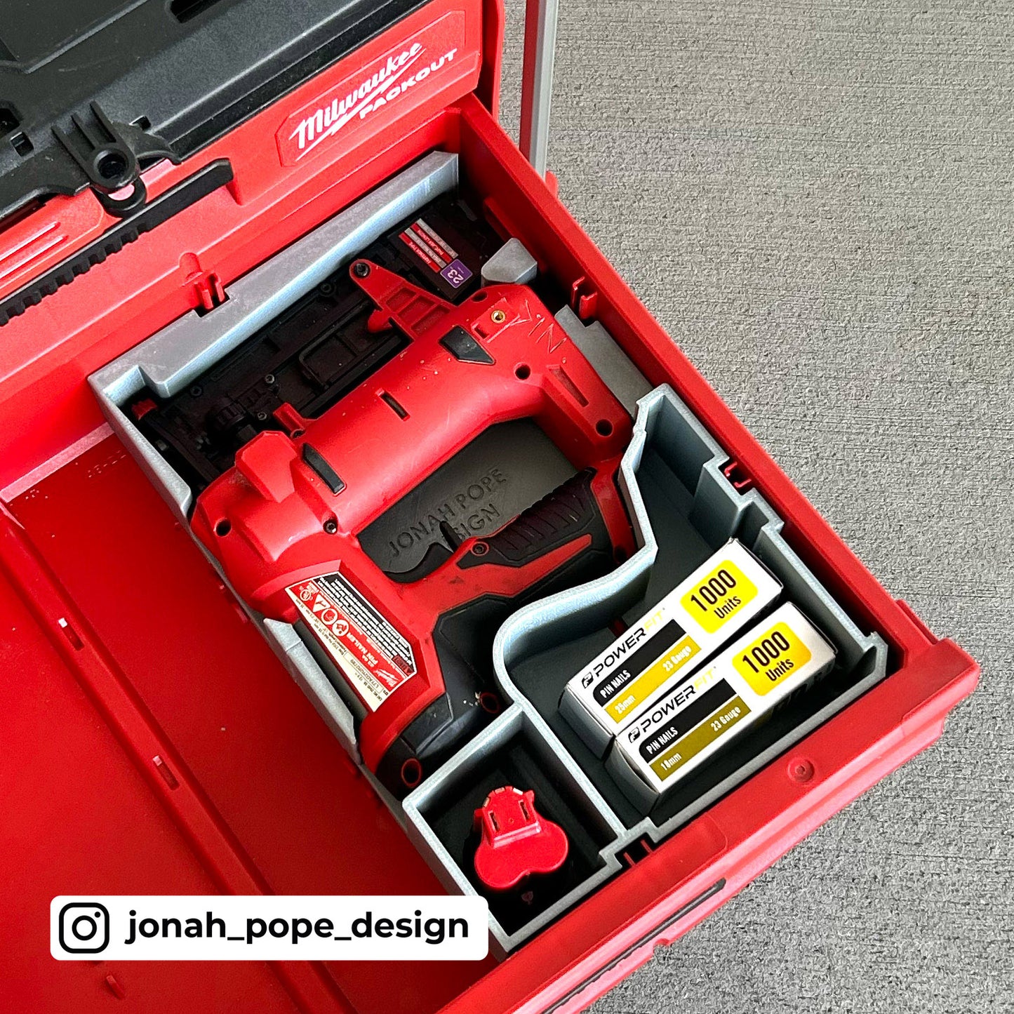 Milwaukee Packout M12 Pin Nailer Storage Insert for Milwaukee Packout 2/3 Draw By Jonah Pope Design